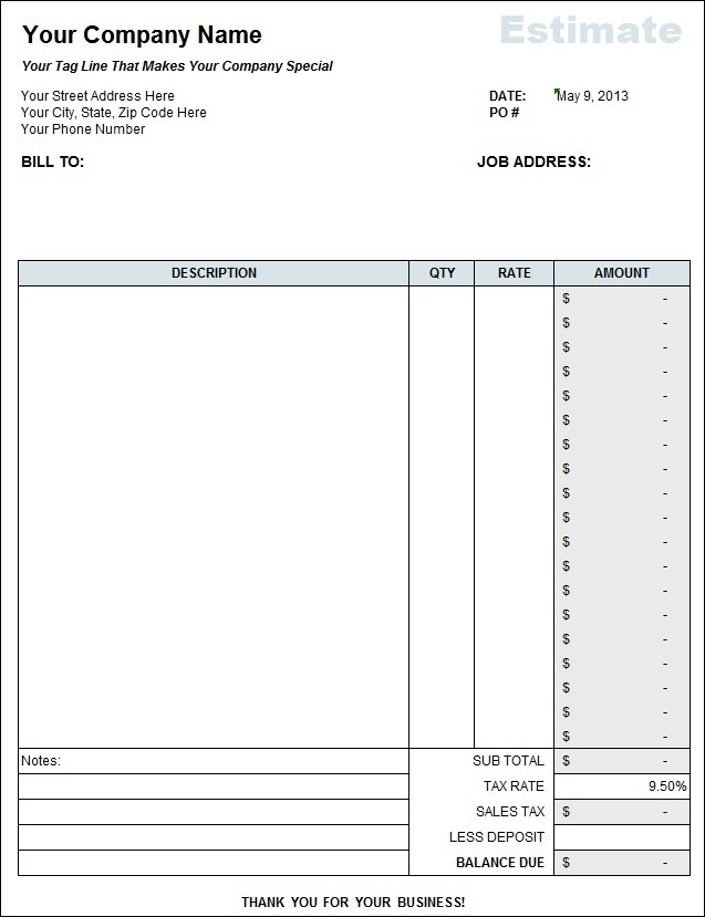 Printable Construction Estimate Template Zrom Tk Sheets Free
