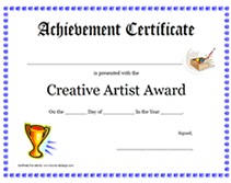 Printable Creative Artist Award Certificate Children S Awards Art Template