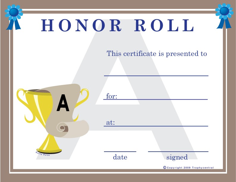 Printable Honor Roll Certificates Zrom Tk Free Awards