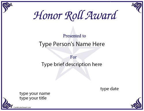 Printable Honor Roll Certificates Zrom Tk Free Awards