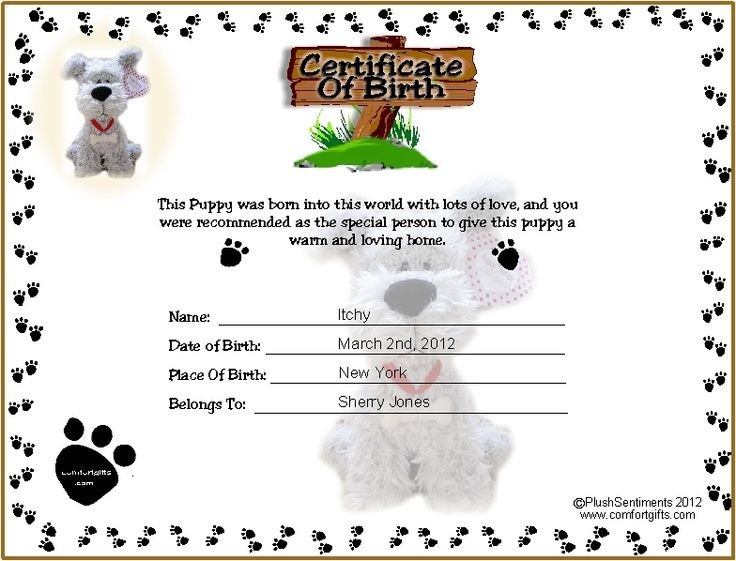 Printable Puppy Birth Certificate Template Tattoos Ideas For The Dog