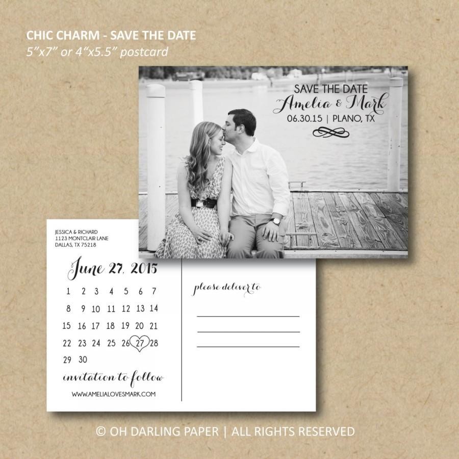 Printable Save The Date Postcard Chic Charm Calendar Postcards