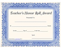 Printable Teachers Honor Roll Awards School Certificates S List