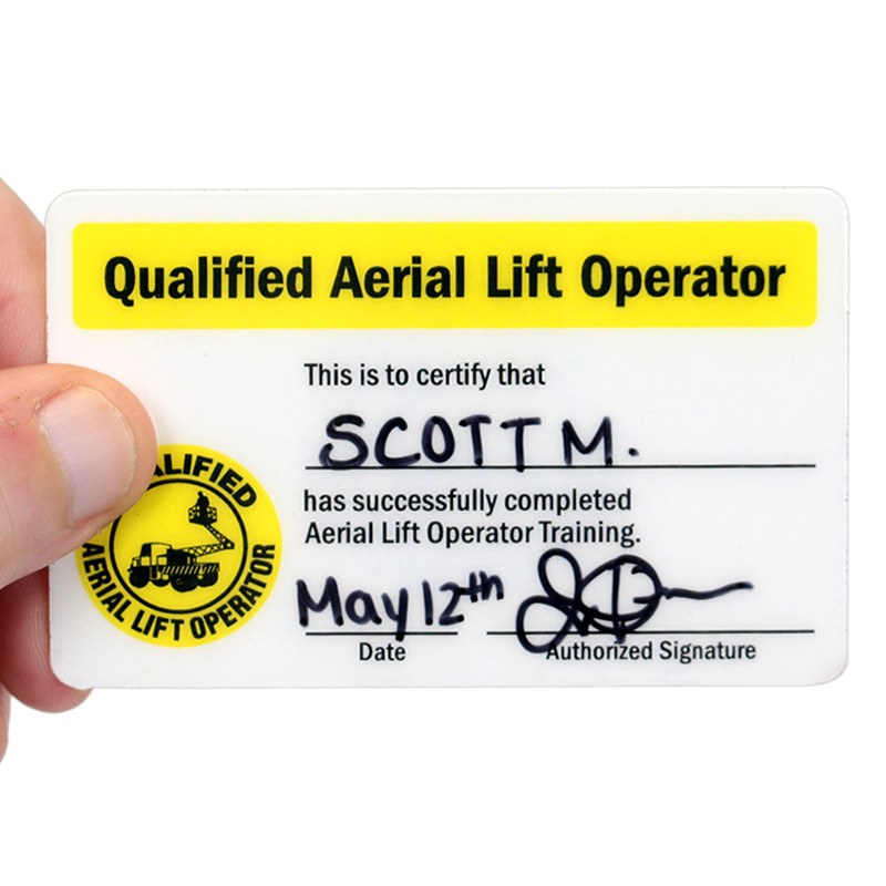 Qualified Aerial Lift Operator Certification Wallet Card SKU BD