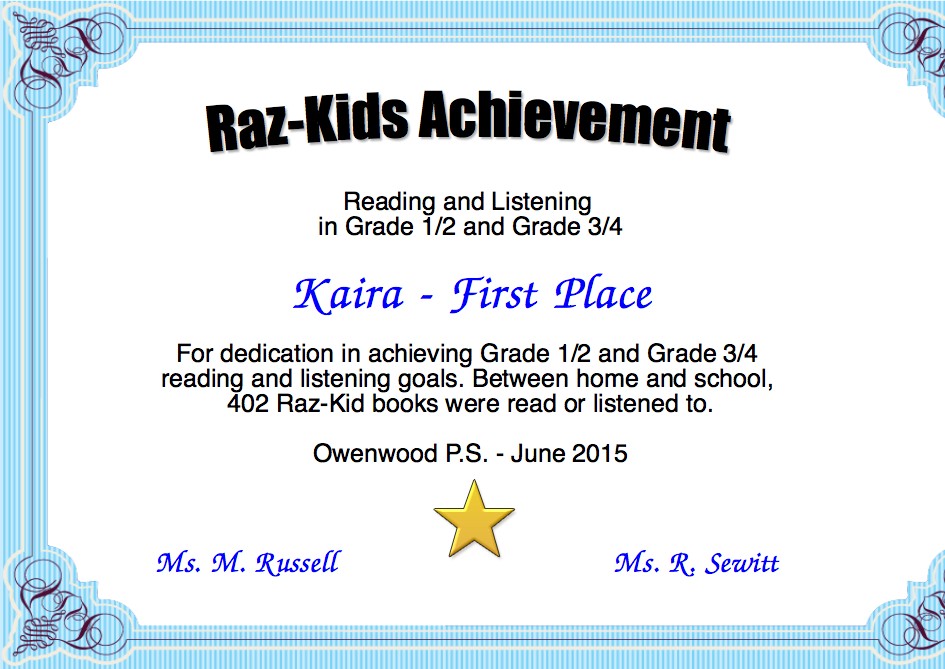 Raz Kids Achievement Certificate Created With Certificatefun Com Of For