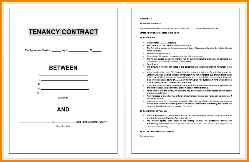 Renting Contract Sample Template For Tenancy Agreement Microsoft Rental