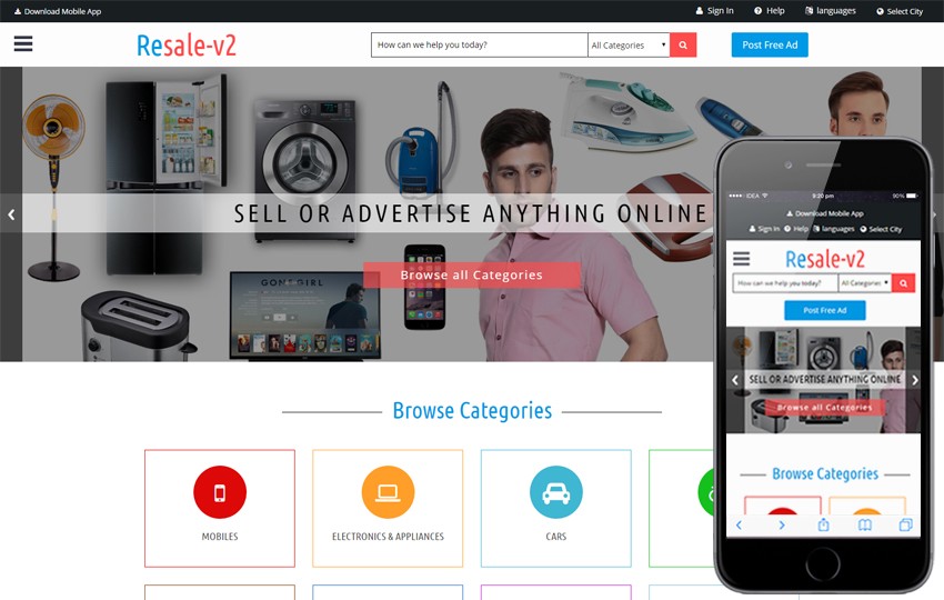 Resale V2 A Classified Ads Category Bootstrap Responsive Web Template Free