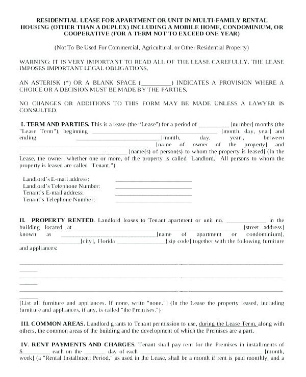Residential Lease Agreement Template Condo Rental