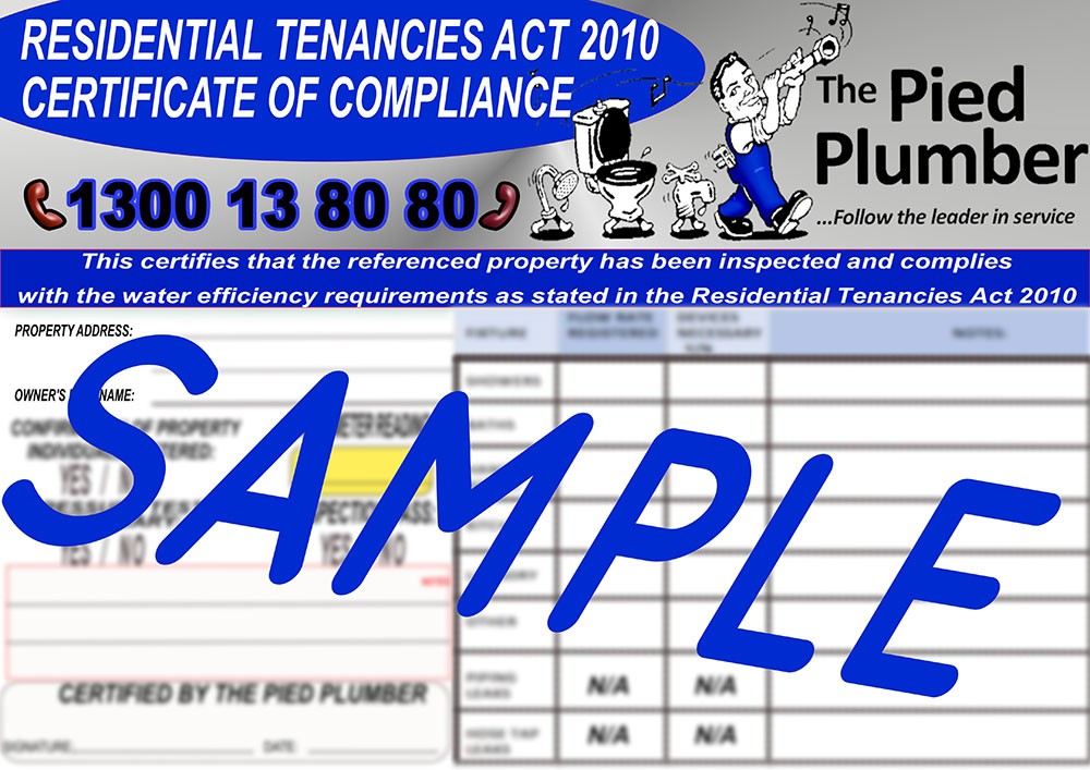 Residential Tenancies Act The Pied Plumber Water Efficiency Certification Form