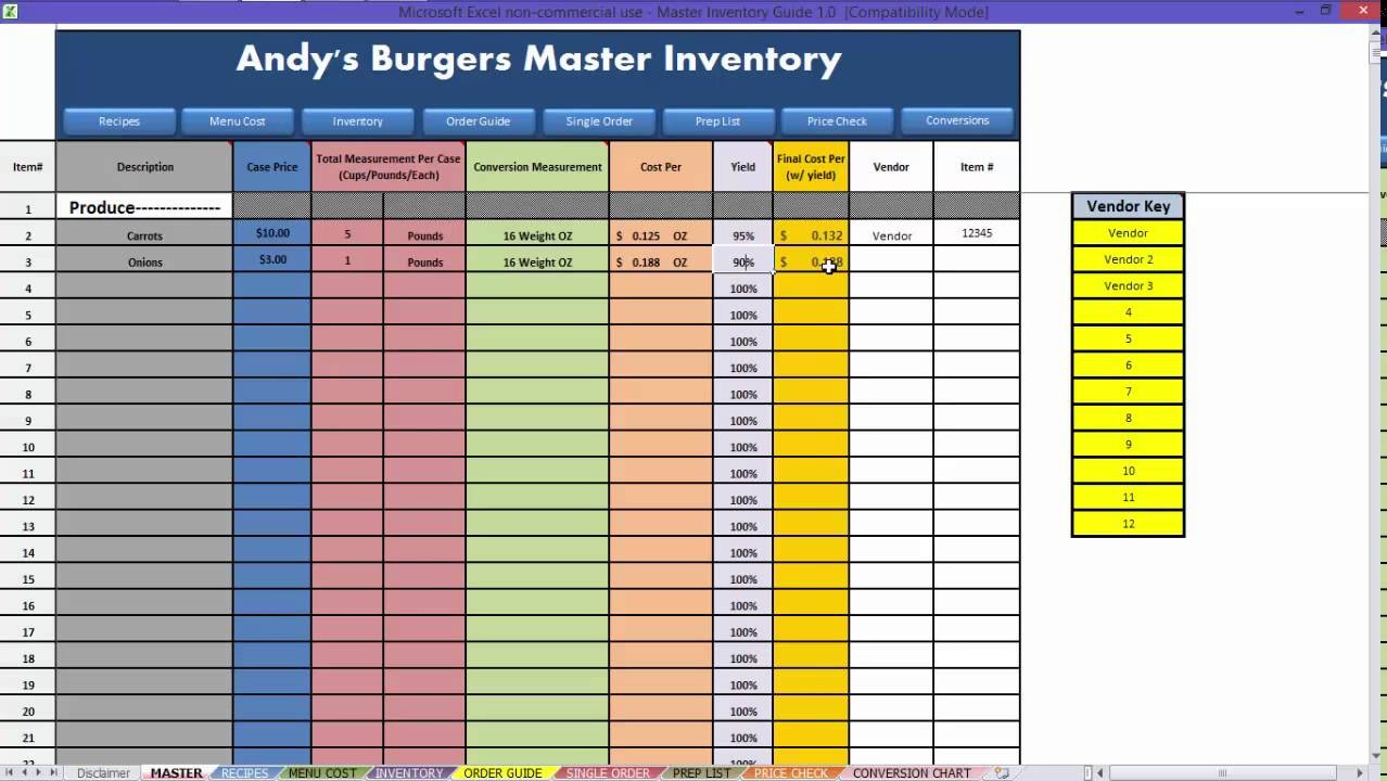 Restaurant Excel How To Inventory Video YouTube Spreadsheets Free