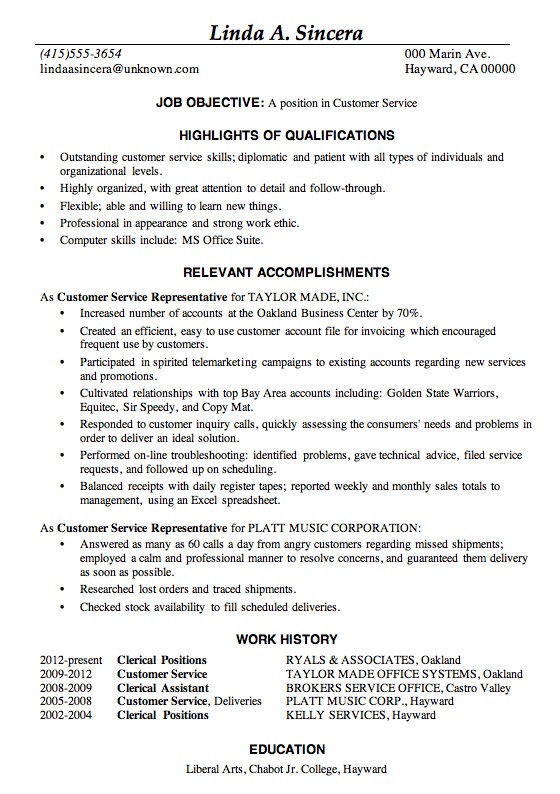Resume Sample Customer Service Positions Template