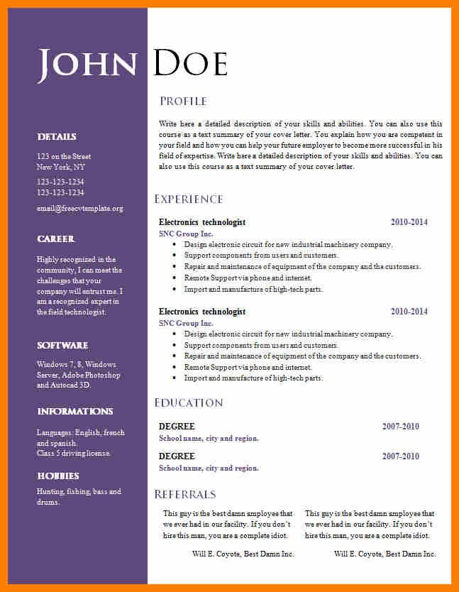 Resume Templates Free Download Doc Cv Format Template