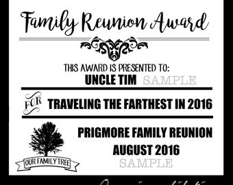 Reunion Party Etsy Family Award Certificates
