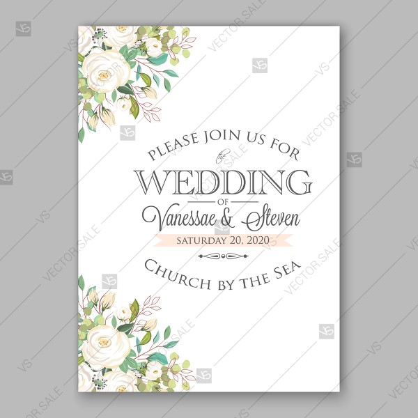 Rose White Greenery Wedding Background Vector Invitation Template Bridal Shower Download