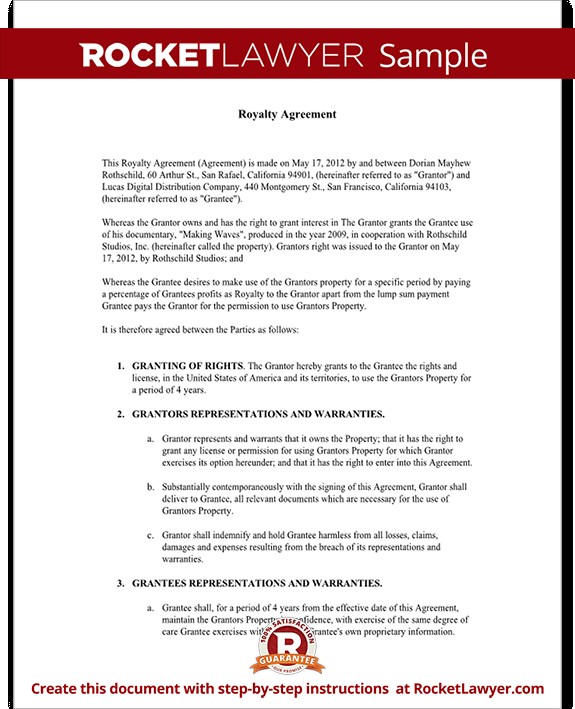Royalty Agreement Template Sample Rocket Lawyer Financing