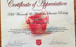 Salvation Army Certificate Of Appreciation Rotary Club Waukesha