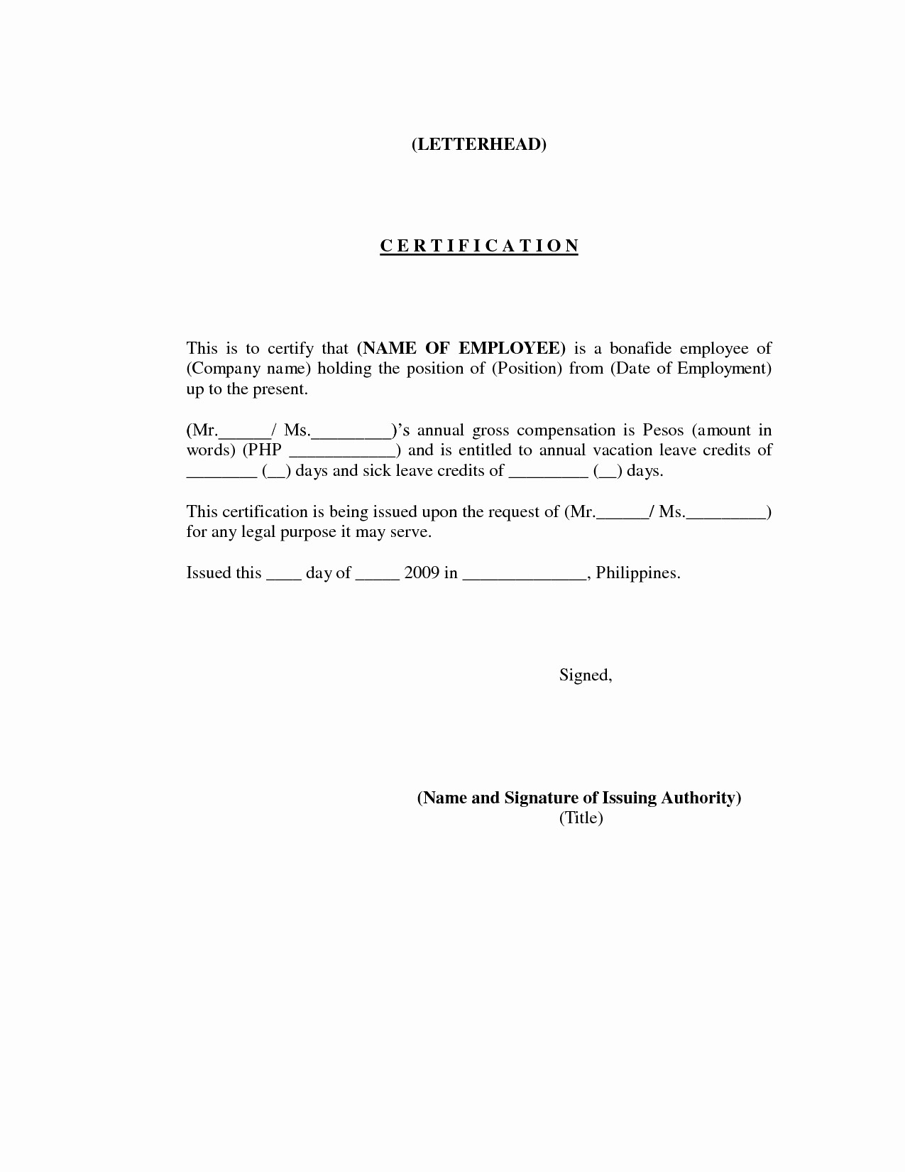 Sample Certificate Of Incumbency Template Free