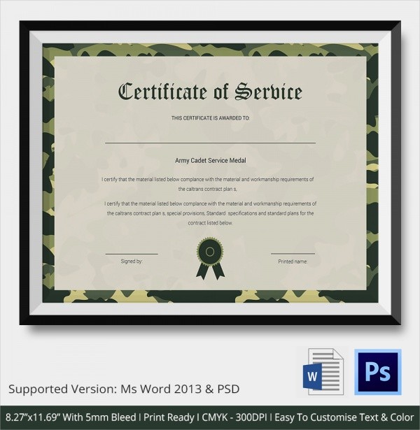 Sample Certificate Of Service Template 16 Documents In PDF Word