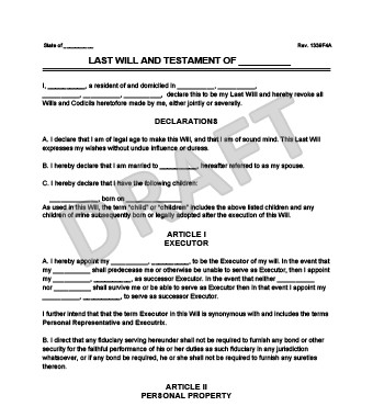 Sample Last Will And Testament Form Legal Templates Free Simple
