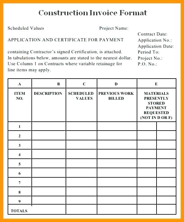 Schedule Of Values Template Construction Excel Valuation Digital Art Payment Certificate