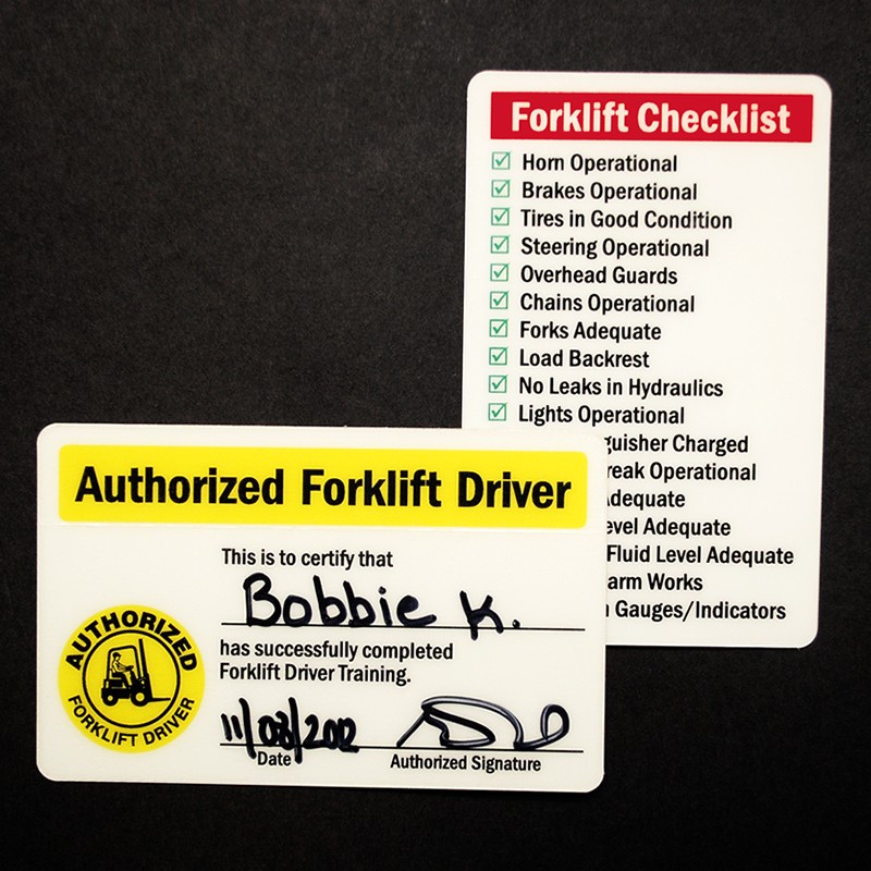 Self Laminating Forklift Certification Wallet Card SKU BD 0389 SL Operator Template