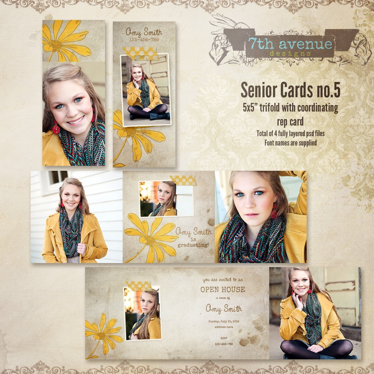 Senior Card Templates No 5 Senior5 4 00 7thAvenue Designs Rep Cards For Photographers