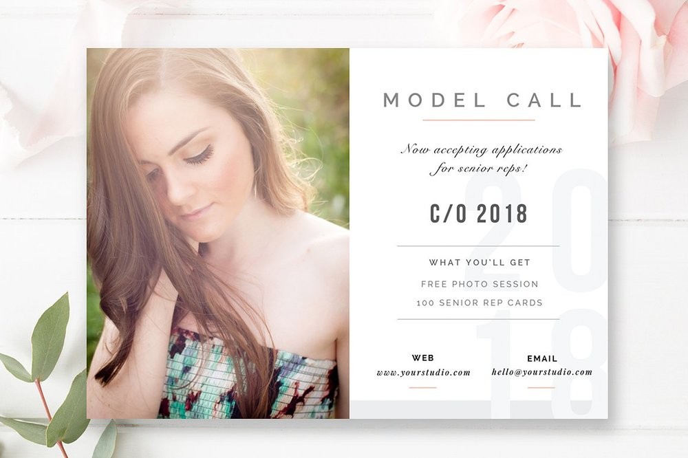Senior Model Call Template Digital Photography Marketing Board Rep Cards Templates For