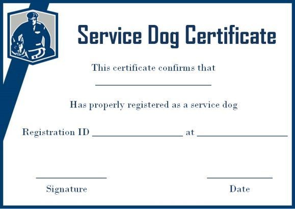 Service Dog Certificate Template Free Animal