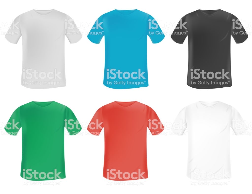 Set Of Vector Colorful Blank Tshirt Mockup With A Round Collar In T Shirt