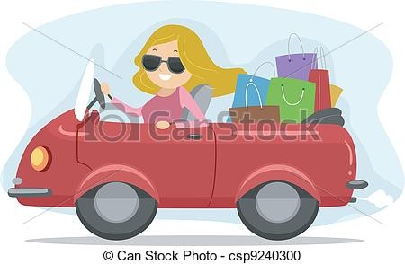 Shopping Spree Illustration Of A Girl Driving Car Full Clipart