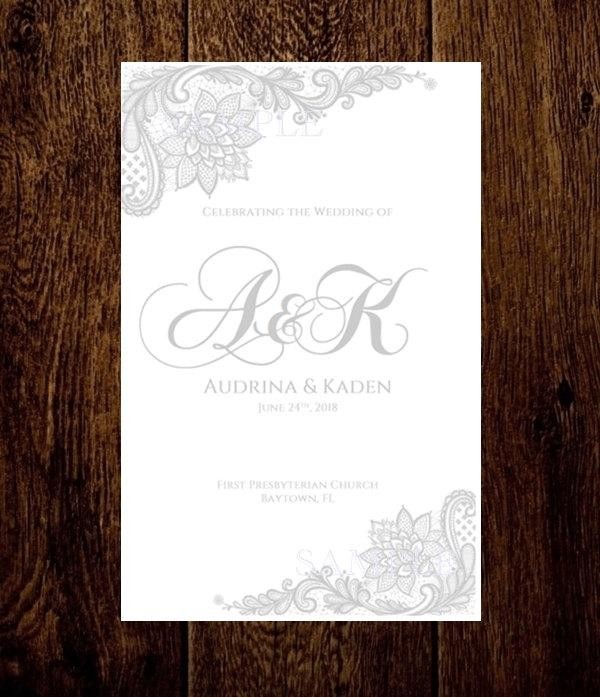 Silver Wedding Program Template Folded Lace Monogram Printable Free Templates