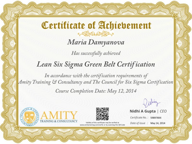 Six Sigma Green Belt Training And Certification Program Black Certificate Template