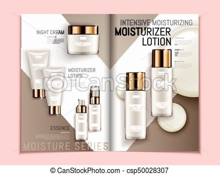 Skin Care Brochure Template Series Of Pearl White Cosmetic Products