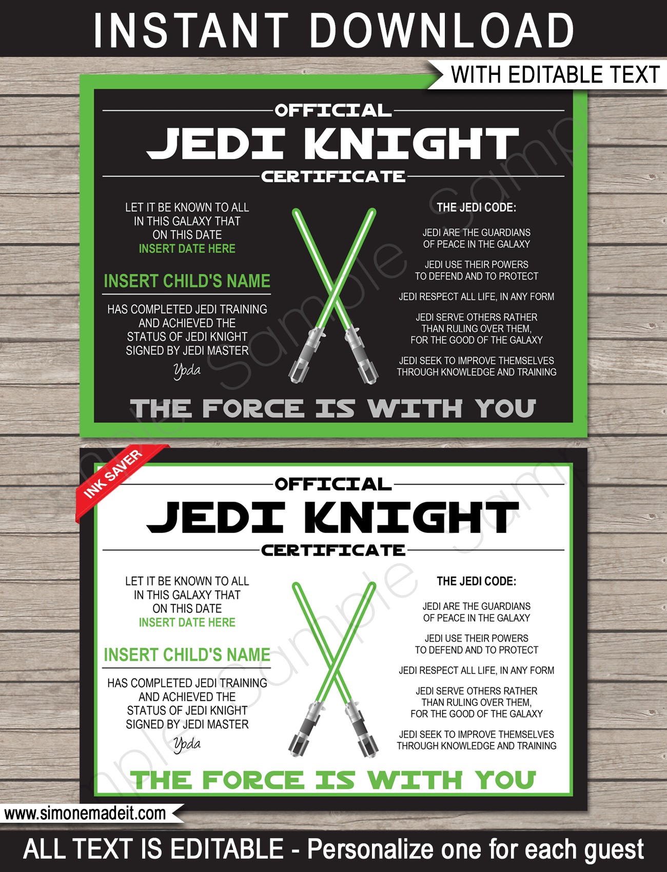 Star Wars Jedi Certificates Party Favors Knight Training Academy Certificate