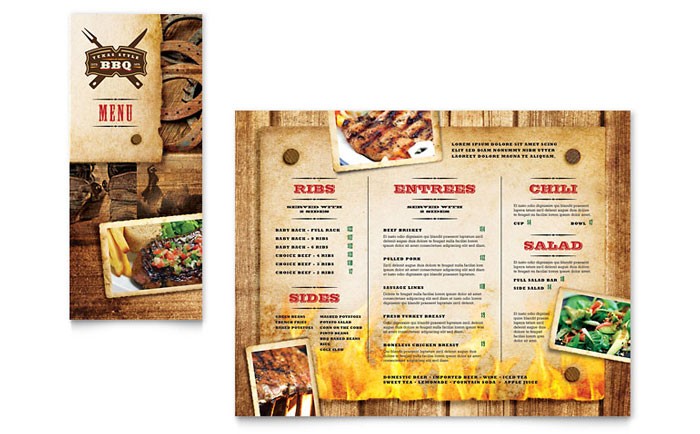 Steakhouse BBQ Restaurant Take Out Brochure Template Design Menu
