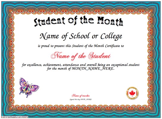 Student Of The Month Award Template