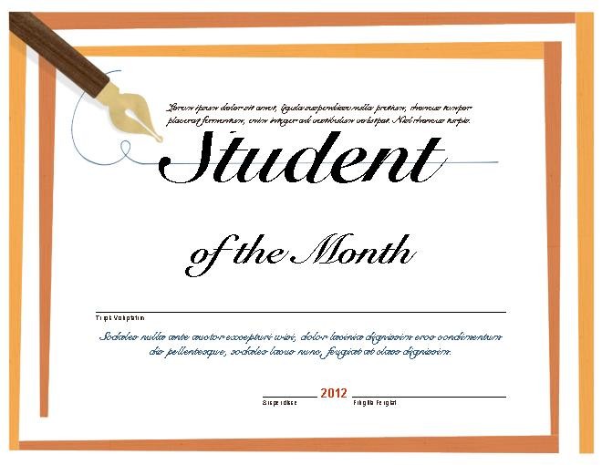 Student Of The Month Microsoft Word Certificate Template Award