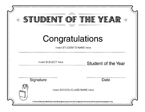 Student Of The Year Award Template Education World Teacher