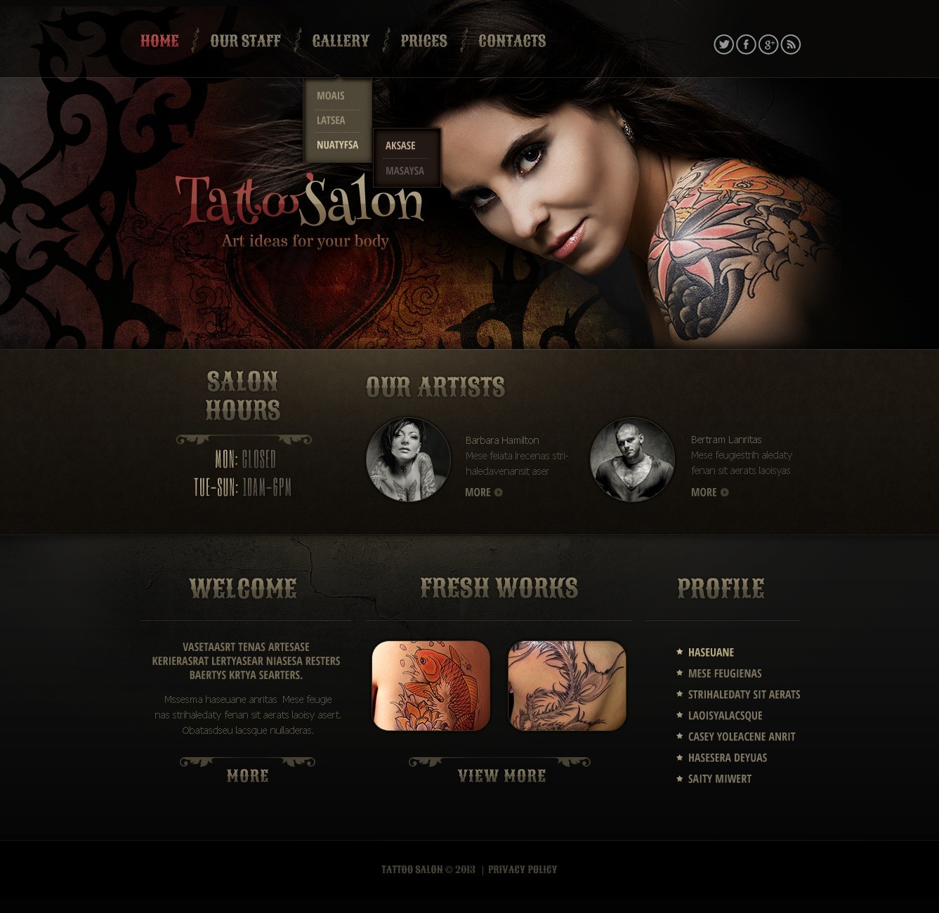 Tattoo Salon Responsive Website Template 45004 Free