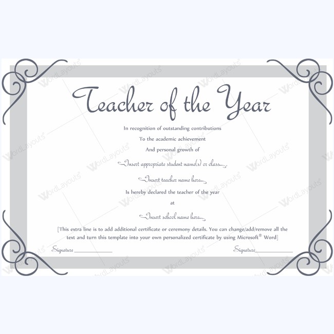 Teacher Of The Year 12 Award Certificate