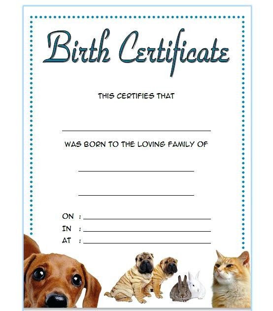 Template Dog Birth Certificate Pet