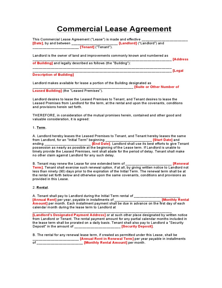 Texas Commercial Lease Agreement Form Free Download