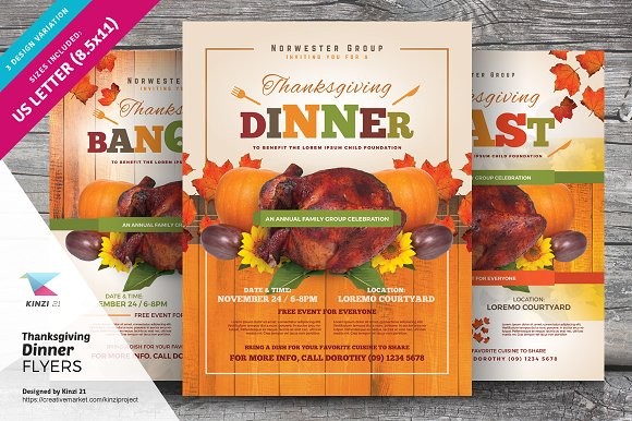 Thanksgiving Dinner Flyer Templates Creative Market Day Free