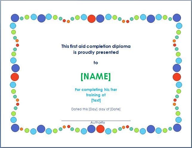 This Kind Of A Certificate Is Given To Person Who Has Completed First Aid Training Template