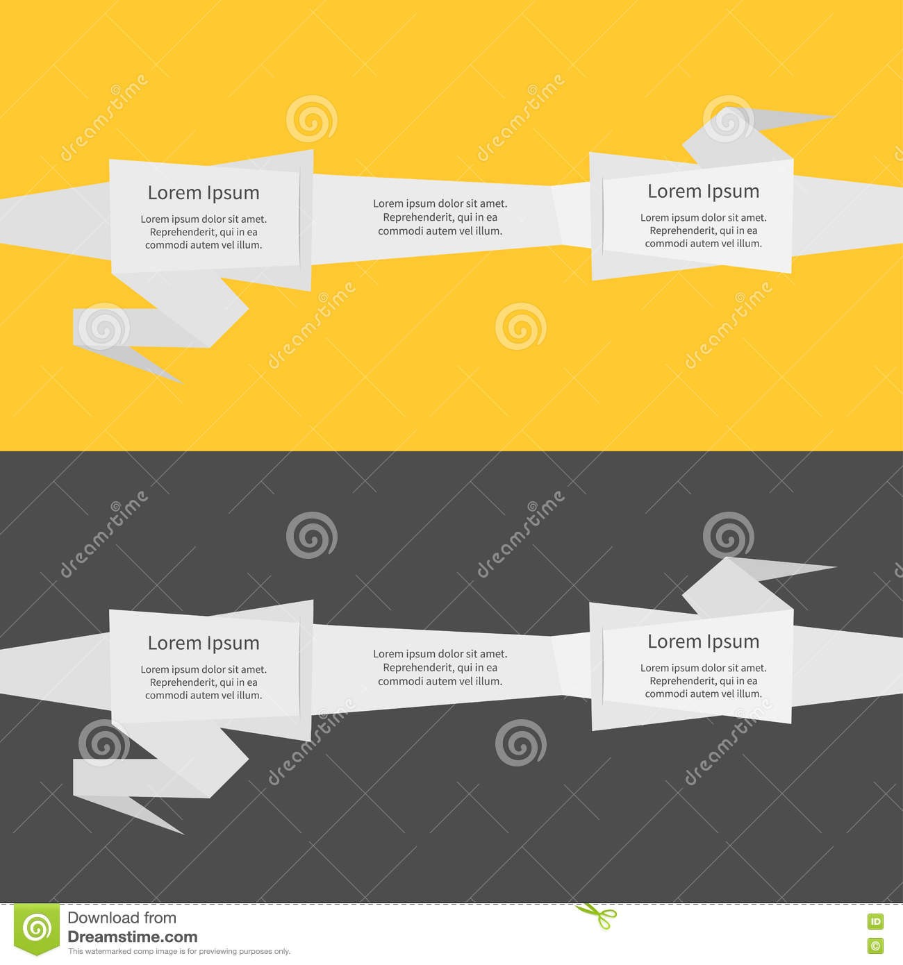 Three Step Timeline Infographic Ribbon Origami Paper Banner Set