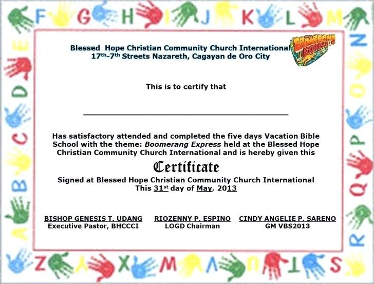 To Certificate Template Vacation Bible School 2016