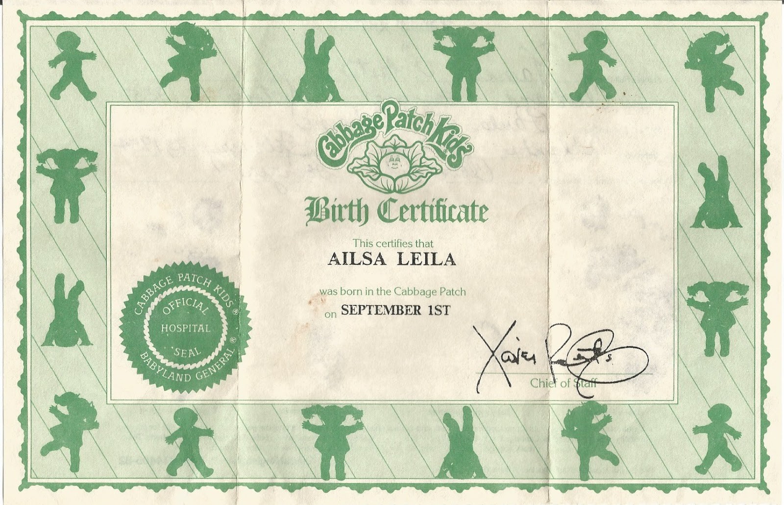 Toy Addict Com Cabbage Patch Kids Parents Association 1984 Kid Birth Certificate Template