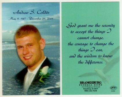 Tribute To Andrew Colditz Obituary Prayer Cards