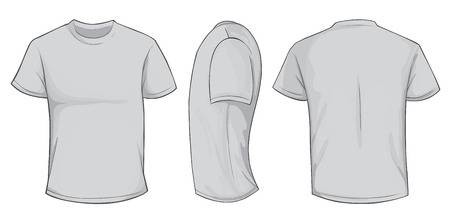Vector Illustration Of Blank Grey Men T Shirt Template Front Free And Back
