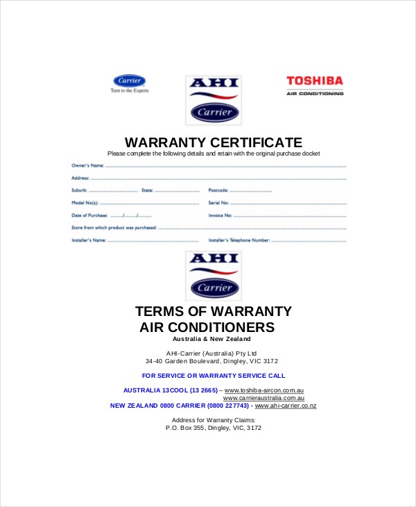 Warranty Certificate Template 9 Free Word PDF Documents Download